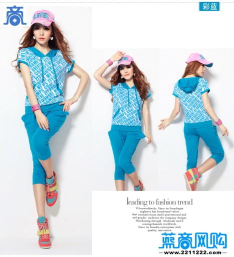 蓝商网购 休闲套装女韩版 运动短袖套装 女夏卫衣两件套装