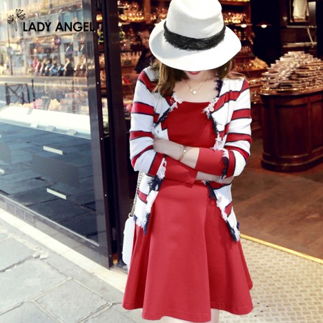 LadyAngel 女装 秋装新款2013 间色条纹 修身针织衫开衫