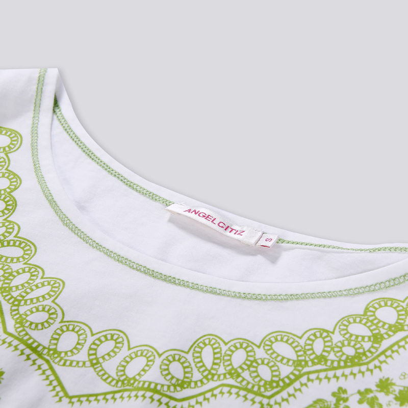 天使之城 2014春夏新款 印花打底衫翻边撞色线短袖T恤 女