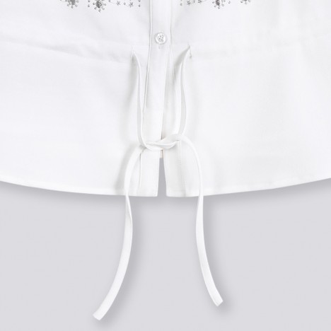 天使之城 2014夏装新款立领系带绣花上衣七分袖衬衫