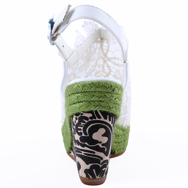 裂帛2015新款 高防水台蕾丝面 绿色坡跟凉鞋
